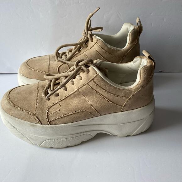 Top Shop Tan Suede Platform Shoes SZ 38 (7) Chuncky Trainers Low Top Mod Sneaker - Picture 4 of 14